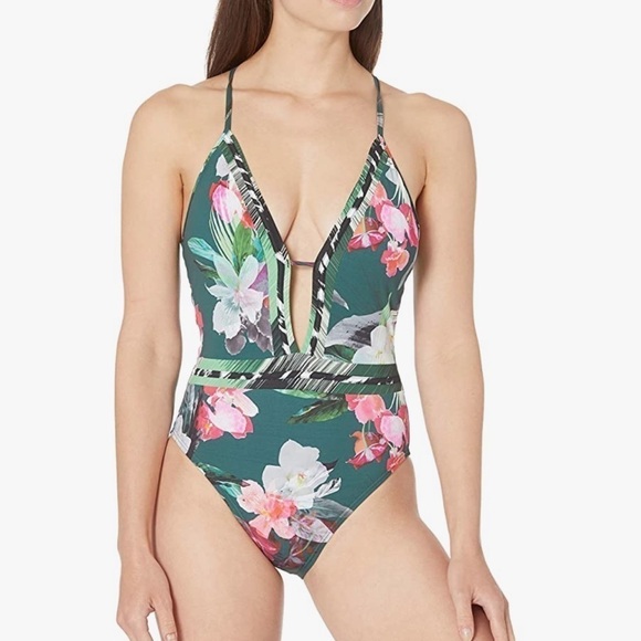 LA BLANCA Women's V-Front Keyhole One Piece Swimsuit Jungle size M - Picture 1 of 10